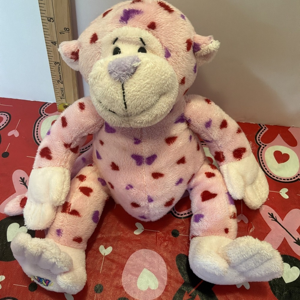 GANZ Webkinz Pink Love Monkey Valentine Hearts‎ Plush Stuffed Toy NO CODE 10"